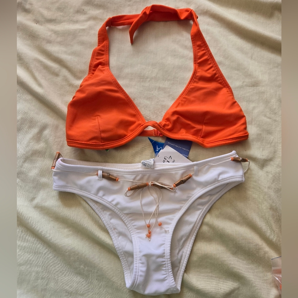 Vibrant Orange and White Bikini Set